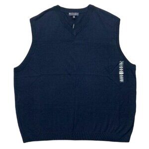 Hart Schaffner Marx 2XLT Navy ExtraFine Merino Wool Pullover V-Neck Sweater Vest
